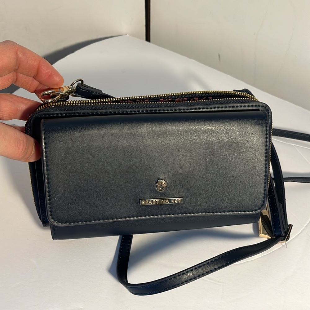 Spartina Navy Blue Leather Crossbody Purse - Picture 12 of 12